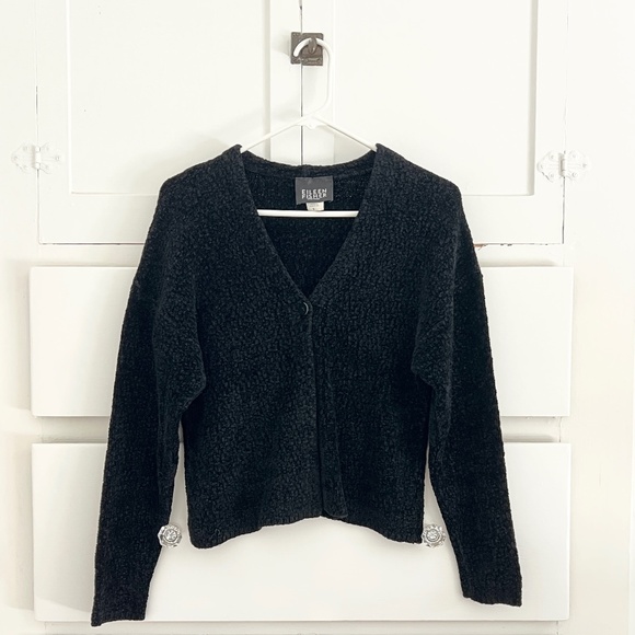 Eileen Fisher Chenille Knit Single Button Cardigan Sweater in Black Size Small - Picture 1 of 4